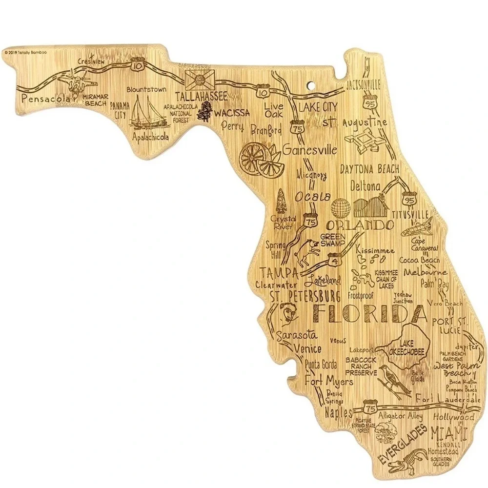 Florida State Shaped Serving & Cutting Board with Hang Tie for Wall Display